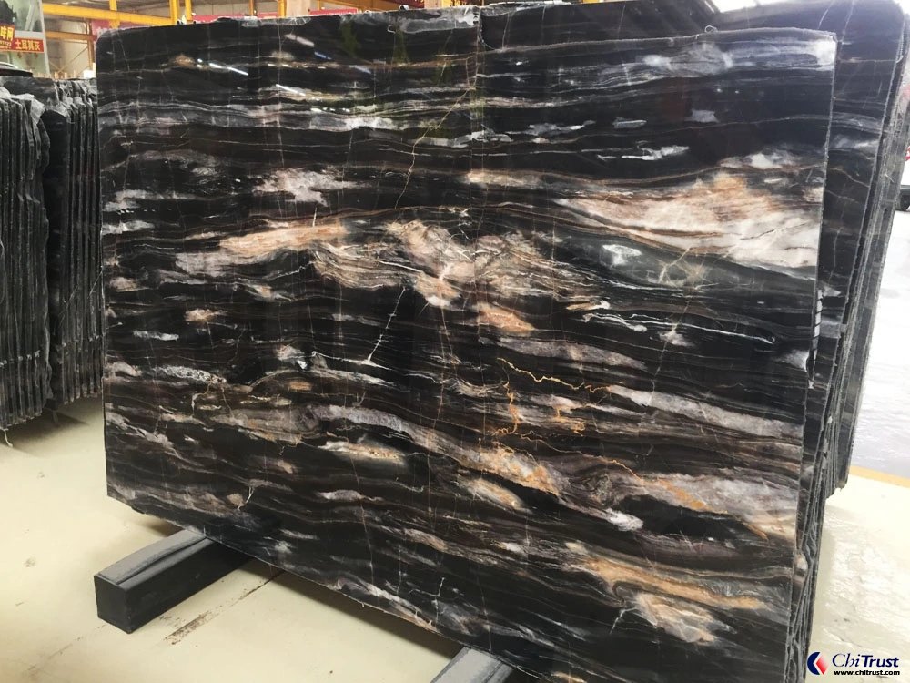 Polished new galaxy phantom black gold marble slab Marble Slabs