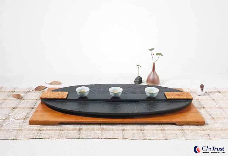 Black gold stone bamboo tea board tray
